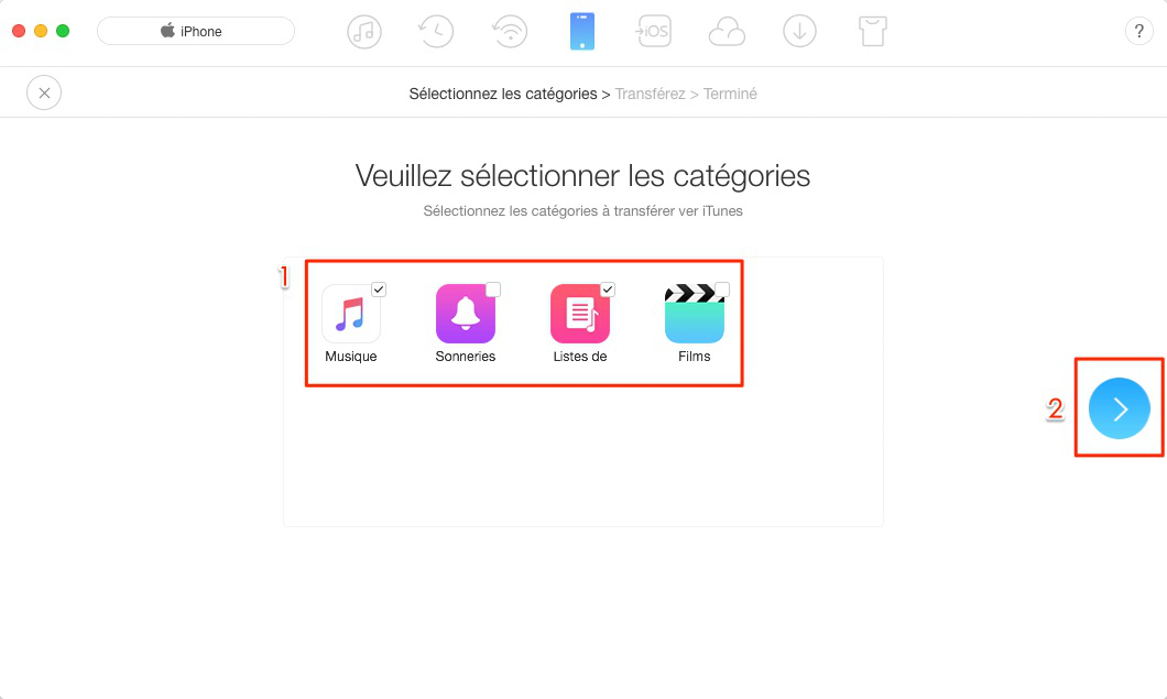 Transférer de la musique d'iPhone vers iTunes – étape 2