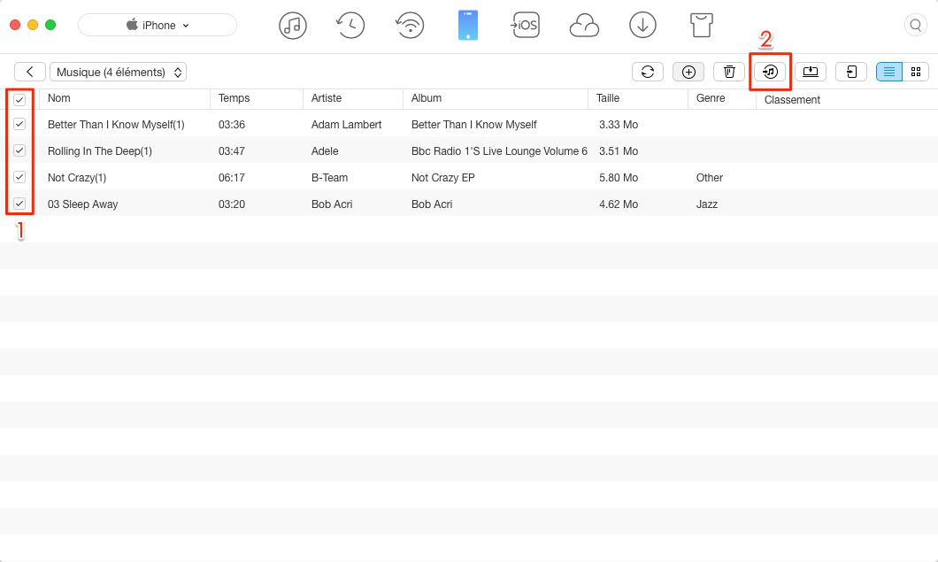 Transférer vos musiques iPhone vers iTunes sélectivement
