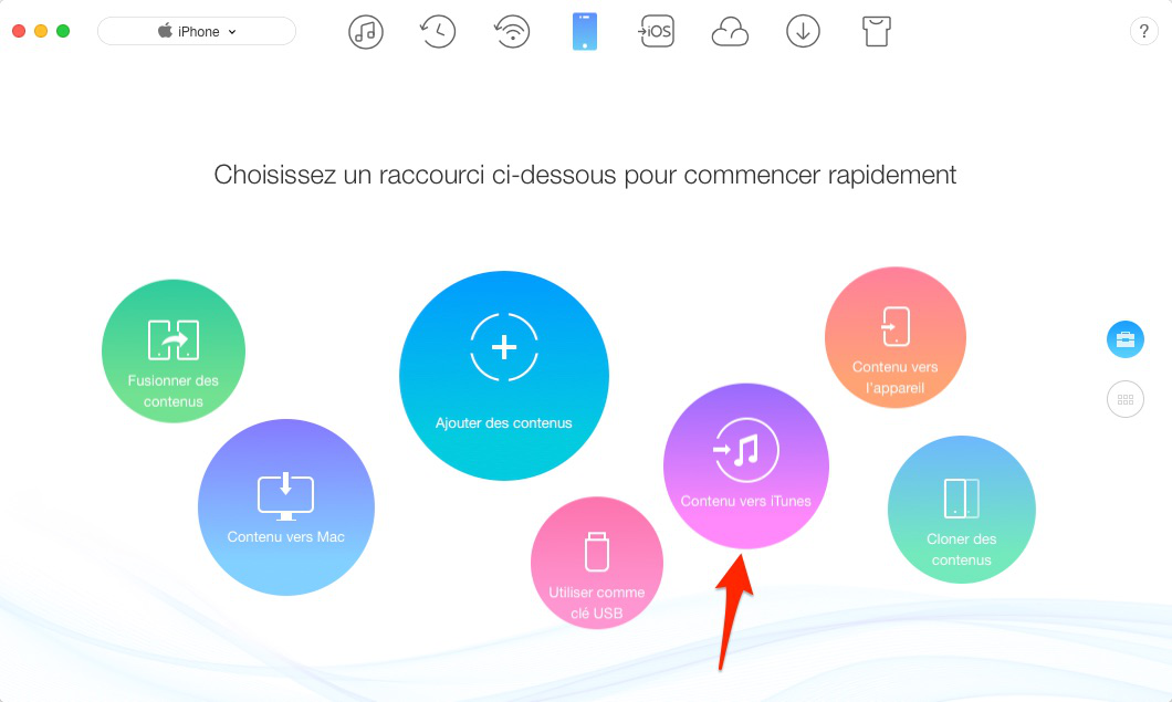 Transfert de musique d'iPhone vers iTunes – étape 1