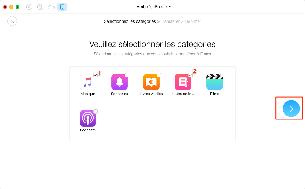 Transférer de la musique d'iPhone vers iTunes – étape 2