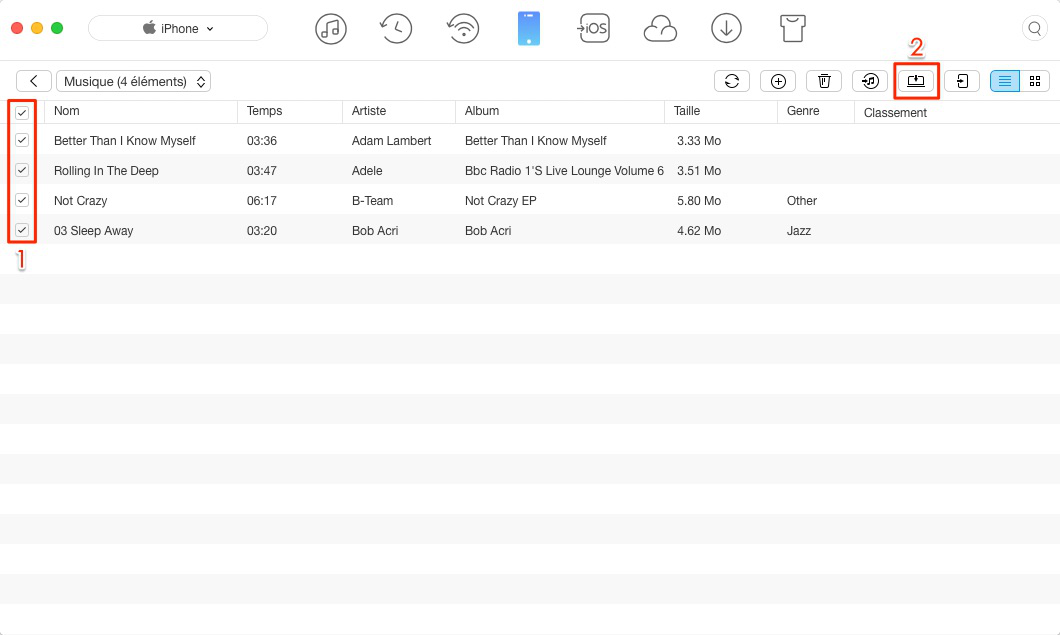 Comment transférer de la musique iPhone vers Mac – étape 3