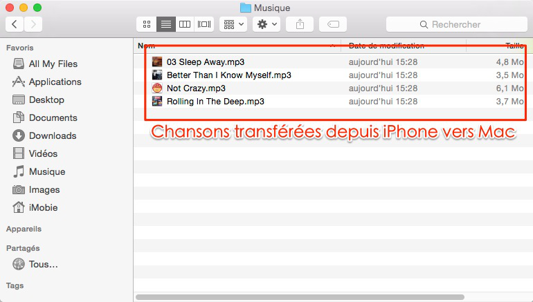 Transférer musique iPhone vers Mac sans iTunes – étape 4