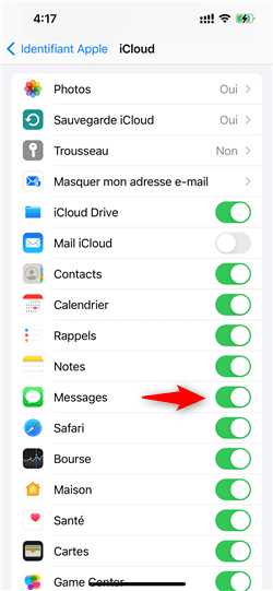 Activer la sync SMS iCloud sur iPhone