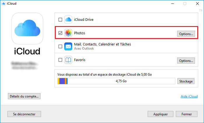 Transferer photo iCloud vers PC Windows 10