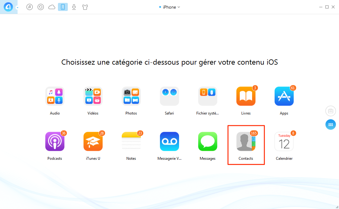 Transférer contacts à partir d’un iPhone 4/5/6/7 vers PC – étape 2