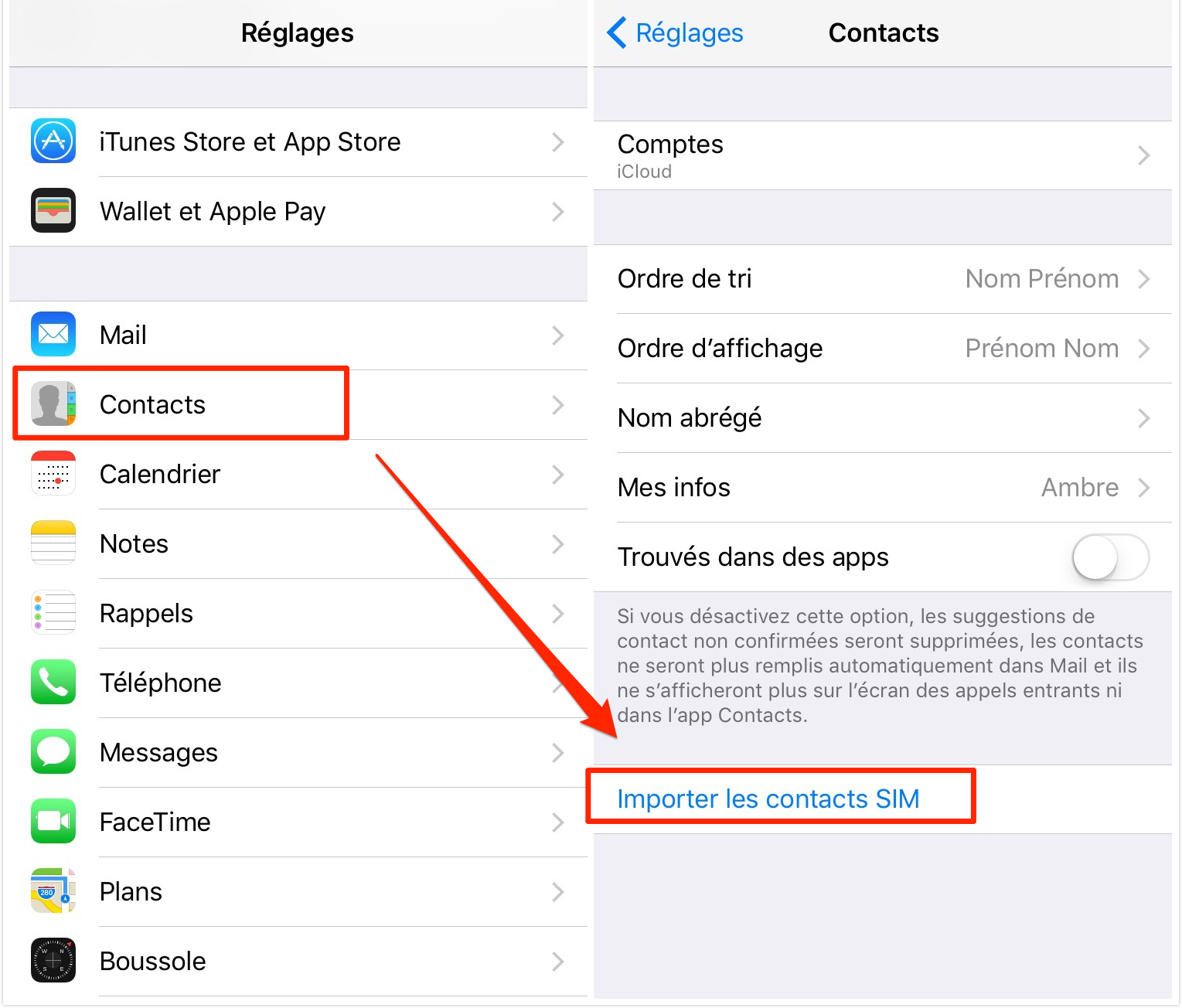 Importer des contacts de la carte SIM à l'iPhone