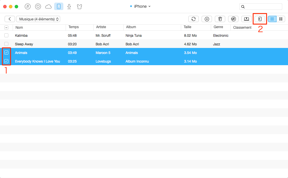 Transfert des musique iPhone vers iPod – étape 3