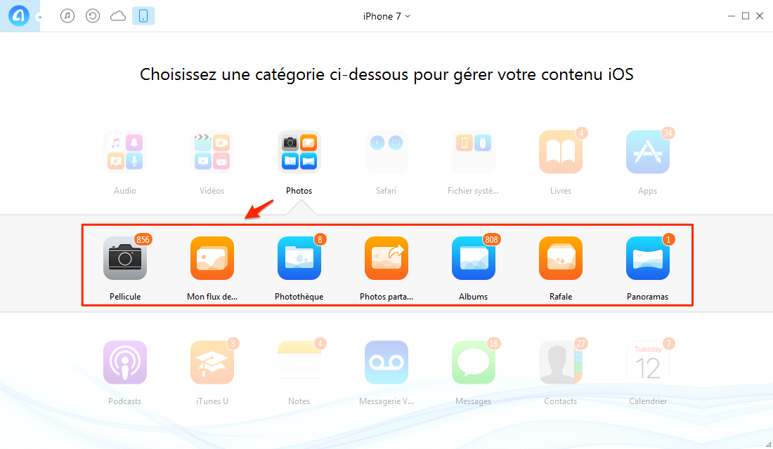 Importer les photos iPhone 7 vers PC – étape 2