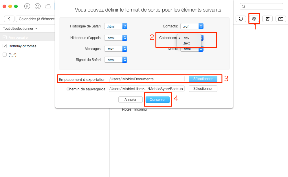 Comment exporter les calendriers depuis iPad vers ordinateur – étape 3