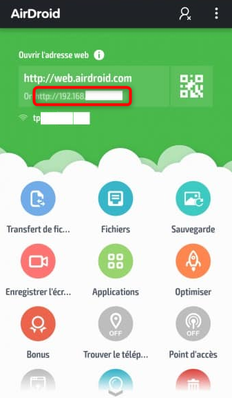 L’interface d’AirDroid