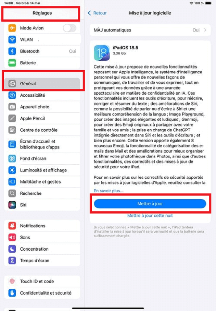 iPad-Mise à jour le système