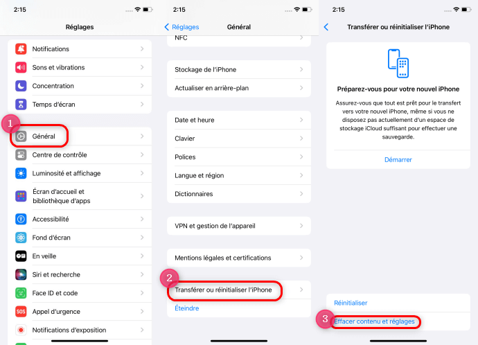 Effacer contenu et réglages d'iPhone