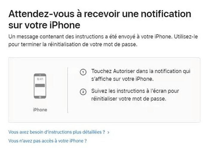 Réinitialisation du mot de passe iCloud