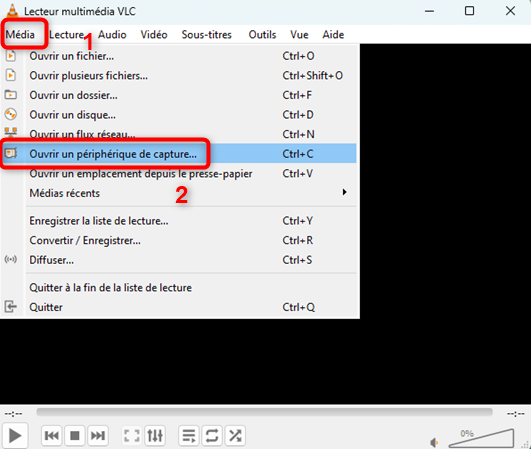 Accéder à l’outil capture de VLC
