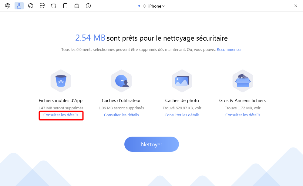 Libérer plus d'espace sur iPhone - étape 2