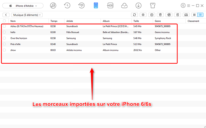 Transférer de la musique sur iPhone 6/6s sans iTunes – étape 4