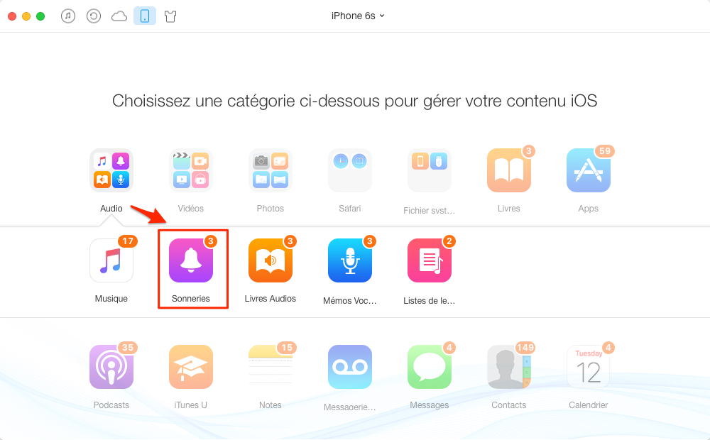 Ajouter directement des sonneries sur iPhone - étape 2