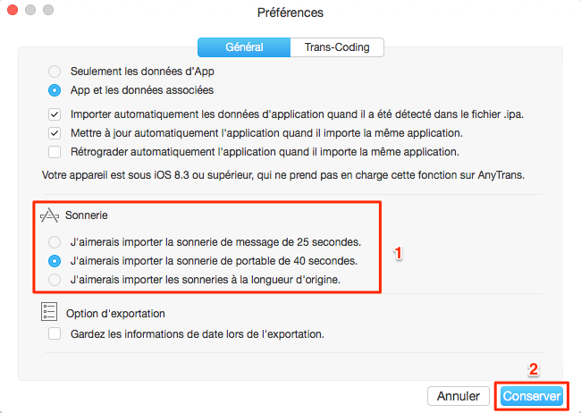 Modifier la durée de sonnerie