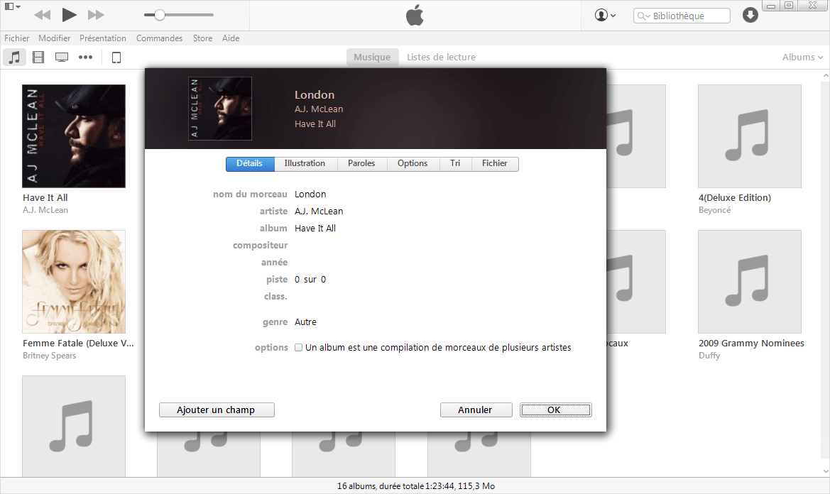 Problèmes iTunes 12 - Editer l'illustration d'album