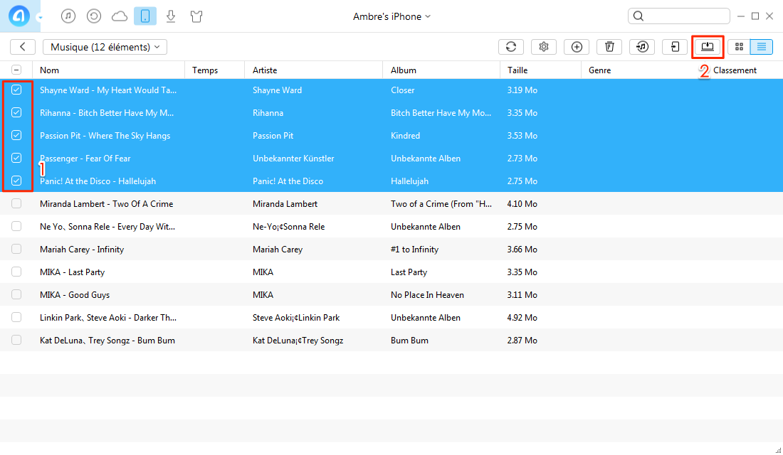 Extraire musique iPhone 4/5/6/7 vers PC – étape 3