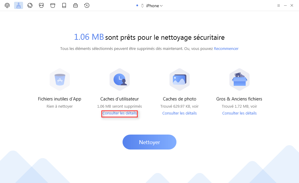 Cliquez sur le bouton Nettoyer après le scannage