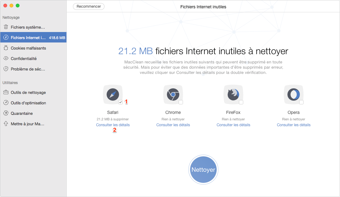 Nettoyer efficacement les cookies sur Mac avec MacClean - étape 2