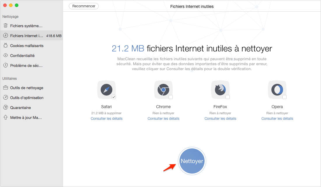 Comment nettoyer les cookies sur Mac avec l'aide de MacClean - étape 4