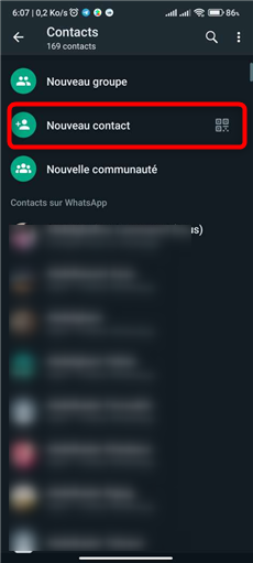 Ajouter contact WhatsApp