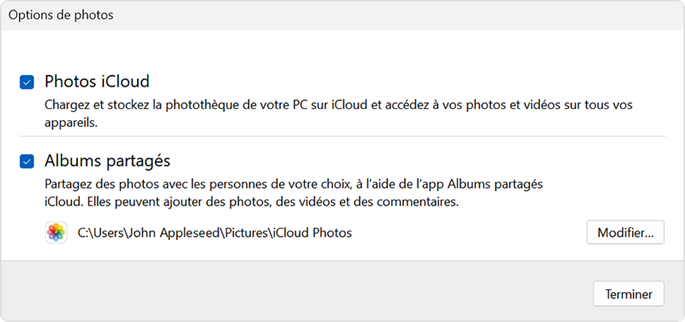 Tapez sur « Options de photos » et cochez « Photos iCloud »