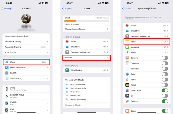 Activer l'application Notes