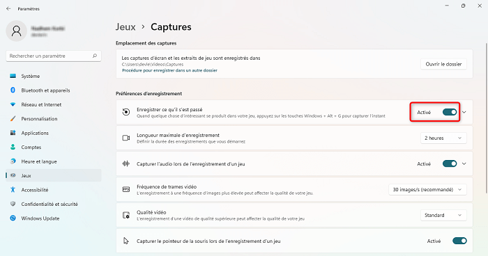 Activez l’enregistrement des vidéos