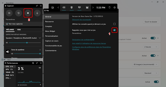 Appuyez sur (Windows + G)