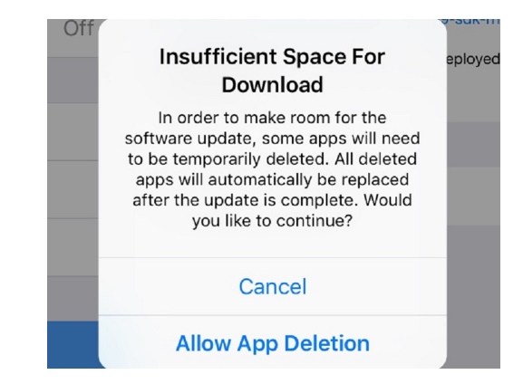 Problème iOS 10 - Espace insuffisant pour le téléchargement