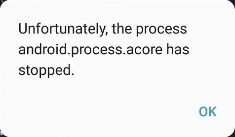 Processus Android process acore s'est interrompu