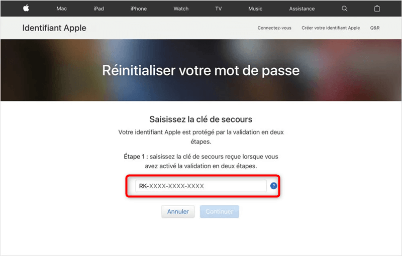 Récupération du compte Apple via la clé de secours