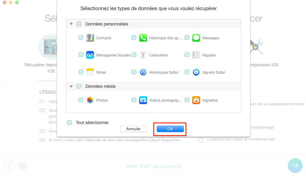 Comment récupérer les calendriers depuis iPad – étape 3