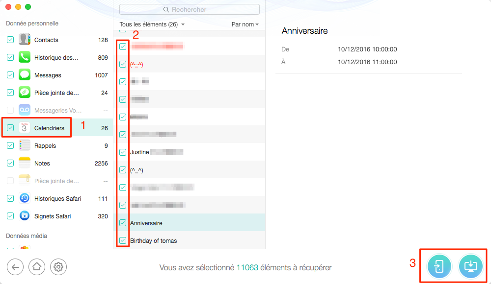 Récupérer les éléments de Calendrier depuis iPhone 7 (Plus) sans sauvegarde – étape 4