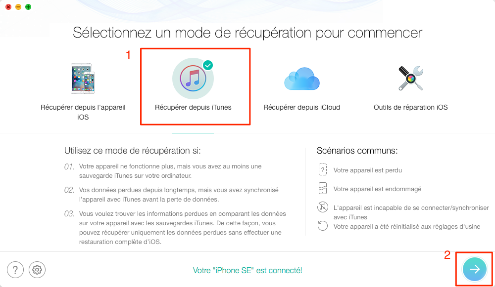 Récupérer calendriers depuis iTunes – étape 2