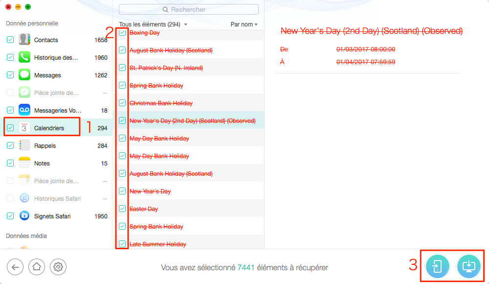 Comment récupérer les éléments de calendriers à partir de sauvegarde iTunes – étape 5