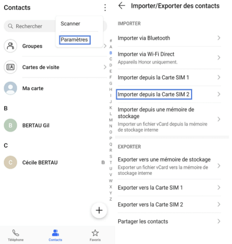 Récupérer les contacts via la carte SIM