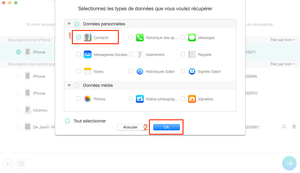 Récupérer des contacts iPhone 7 sans sauvegarde - étape 2
