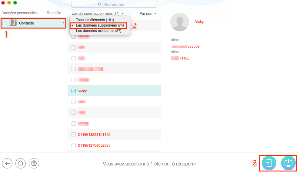 Restaurer les contacts iPhone 7 (Plus) facilement - étape 3