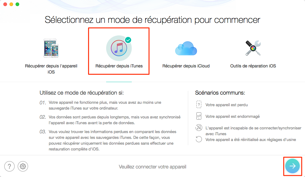 Récupérer les contenus de WhatsApp depuis iTunes – étape 1