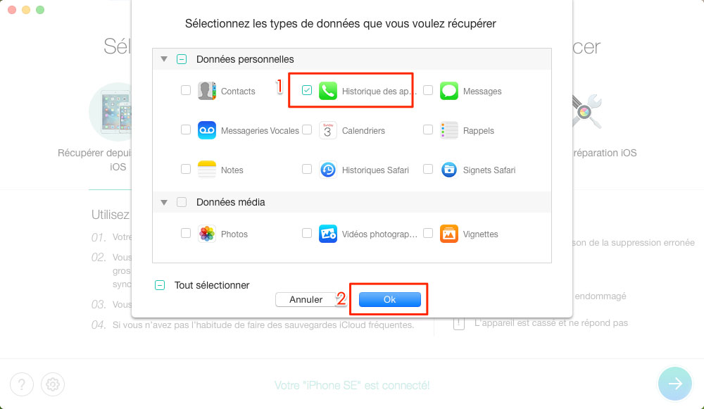 Comment récupérer l'historique des appels d'iPhone – étape 3