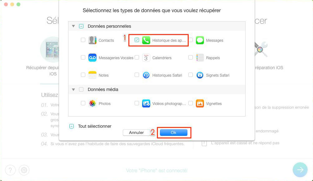 Comment récupérer l'historique des appels d'iPhone 7 – étape 3