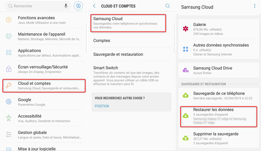 Récupérer les photos Samsung Galaxy S10 via Samsung Cloud