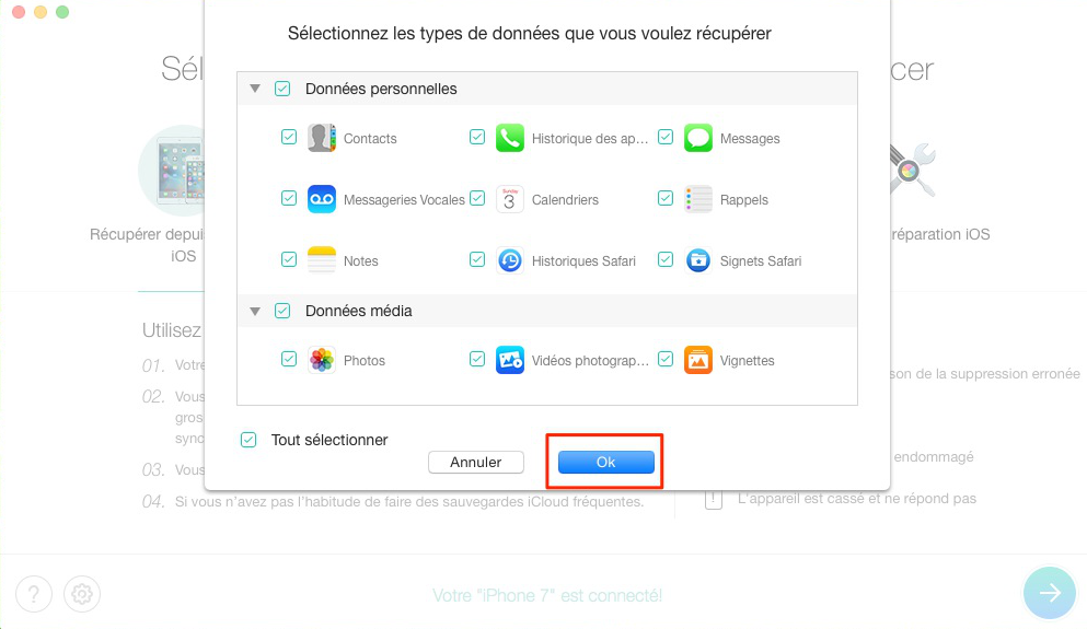Récupérer les livres vidéos depuis iPhone 7 – étape 3
