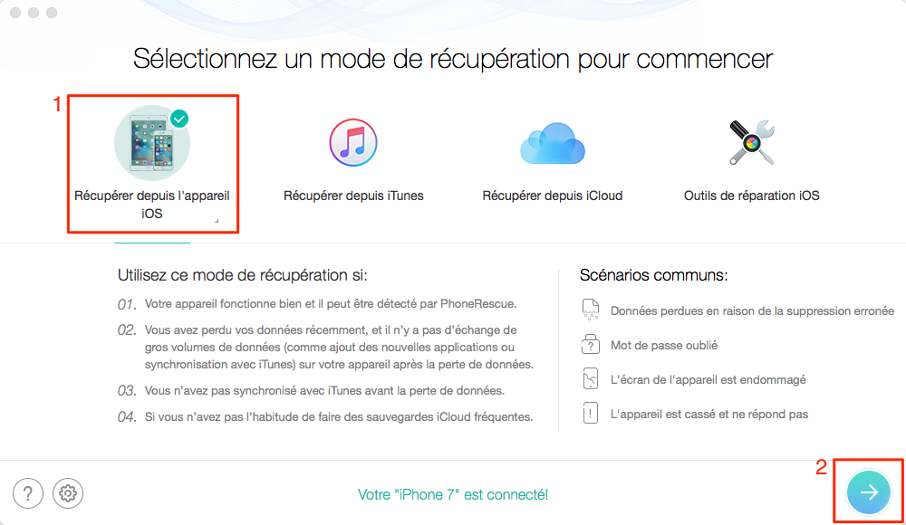 Récupérer livres supprimés depuis iPhone 7 – étape 2