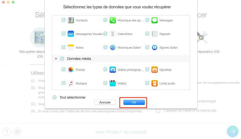 Récupérer les livres depuis iPhone 7 – étape 3