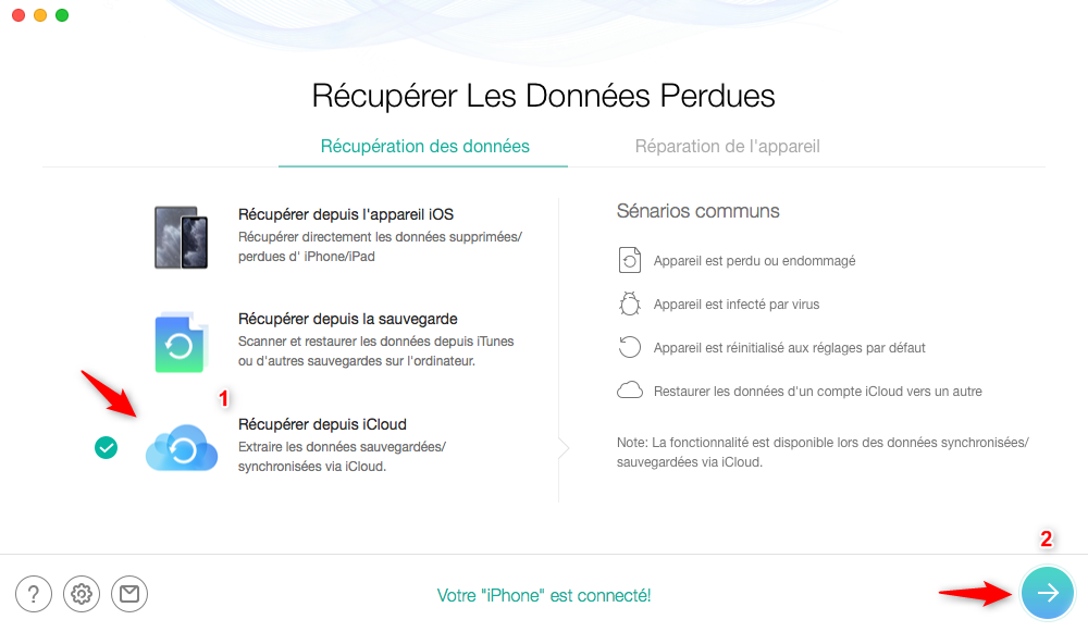 Sélectionner Récupérer depuis iCloud